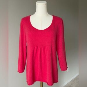 Garnet Hill Cashmere Raspberry-Pink 3/4 Sleeve Roll Hem Top Sweater-M